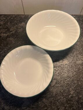 White Calloway Green Serving Bowl and Soup Bowl - Set of 2 - 8.5” and 7”.